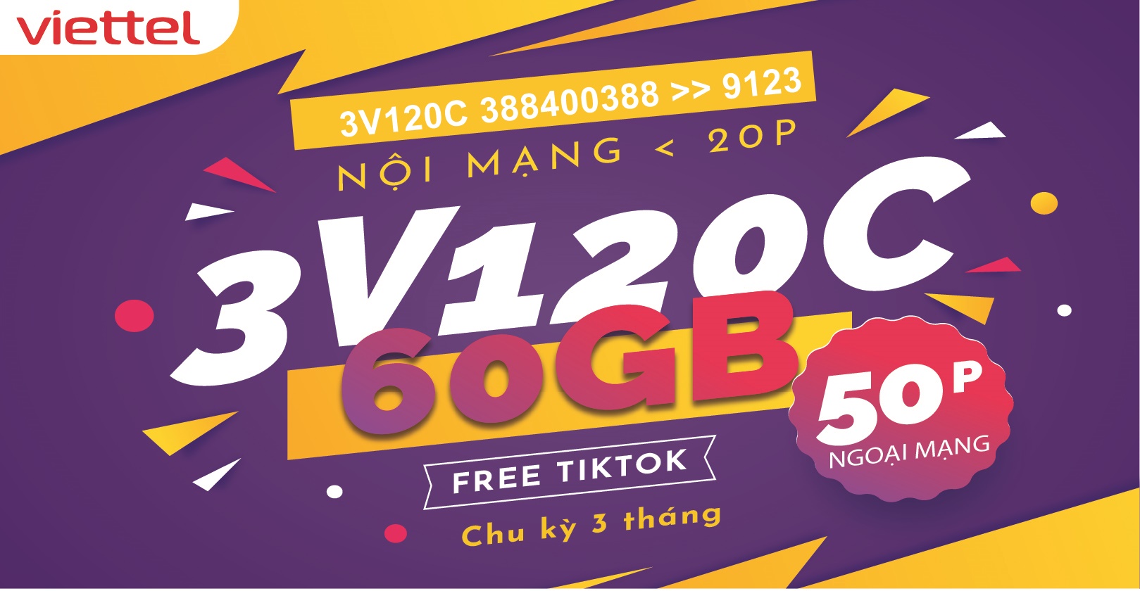 gói cước 3V120C Viettel chu kỳ 3 tháng